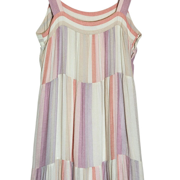 Rails Amaya Tiered Midi Dress Juliette Stripe Sleeveless Pastel Rainbow Boho S - Picture 10 of 16